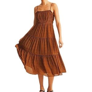 Madewell Sophia Cami Tiered Midi Brown Dress in Dot Plus Size 22